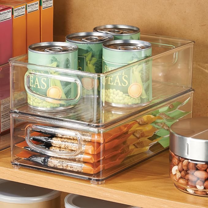 iDesign Stackable Pantry Bin with Handles, Set of 2, Clear | Kitchen Storage, Made in USA
