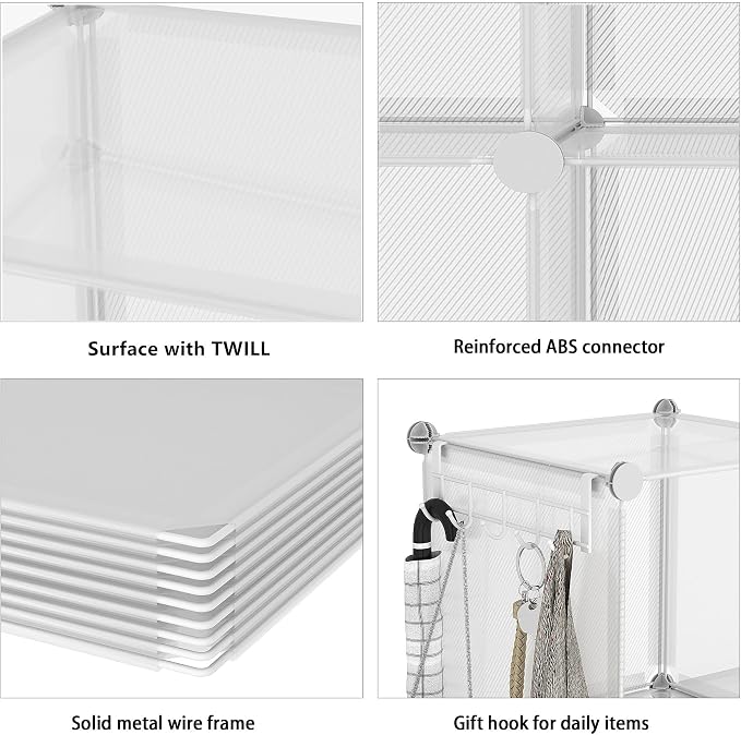 AWTATOS 8 Cube Storage Organizer, Closet Organizer Storage Shelf, Clear | DIY Stackable Storage Cubes Shelves for Closet, Bookcase Bookshelf, Plastic Shelving for Bedroom, Home Office