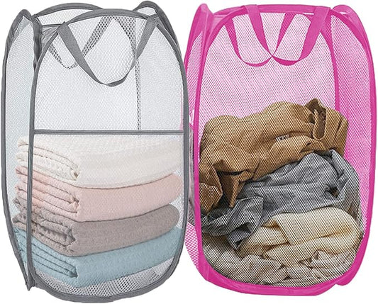 2Pcs Pop Up Laundry Hampers for Cruise. Foldable Mesh Laundry Basket | ollapsible Space Saving Design, Large Side Pocket Storage Basket for Bedroom, Laundry Room, Apartment, Travelling, Dormitory