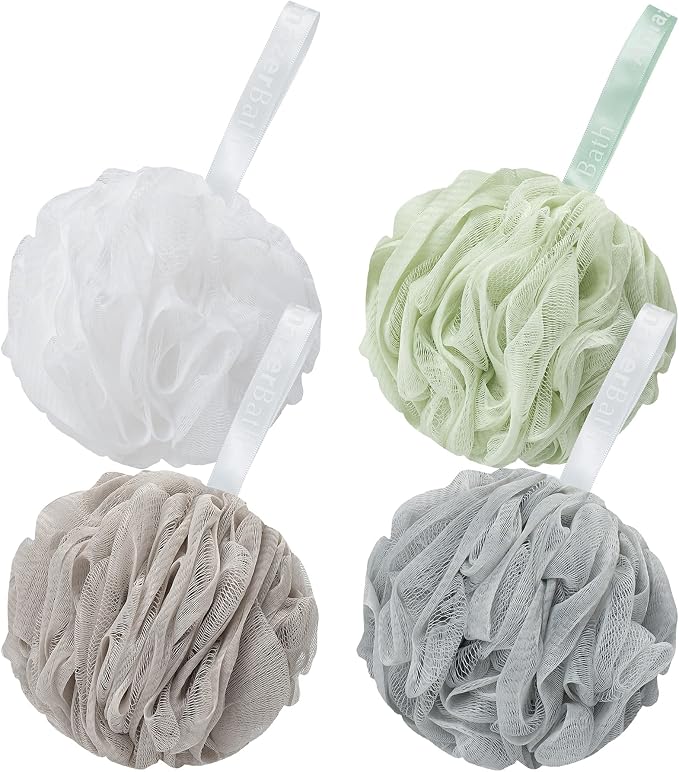 AmazerBath Loofah Sponge 60g/Piece, Exfoliating Bath Sponge Body Scrubber - Loofa Set of 4 Neutral Colors