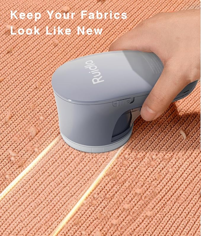 Ruidla Fabric Shaver Lint Remover,Sweater Shaver with Replaceable Stainless | Steel 6-Leaf Blades, Fabric Defuzzer for Clothes Fuzz, Lint Balls - Battery Operated(Grey)