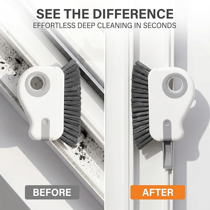 2 PCS Window Track Cleaner, 2 in 1 Groove Cleaning Brush with Hidden Scraper, Hard Bristle Crevice Cleaning Tool, Sliding Door Track Cleaner for Window Sill, Narrow Gaps, Kitchen, Bathroom
