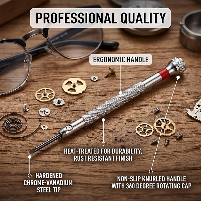 8 PCS Precision Watch Screwdriver Set, 0.6-2.0 mm Micro Flathead Screwdriver Kit, Professional Jewelers Repair Tool for Eyeglasses,Jewelry Work, Small Slotted Screwdrivers with Non-Slip Handle