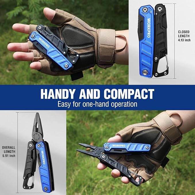 WORKPRO Multitool-11 in 1 Camping Tools with Mini Hammer | EDC Gear Multi Tools Hammer with Safety Lock and Pouch-Mini Multitools Gifts for Men and Women