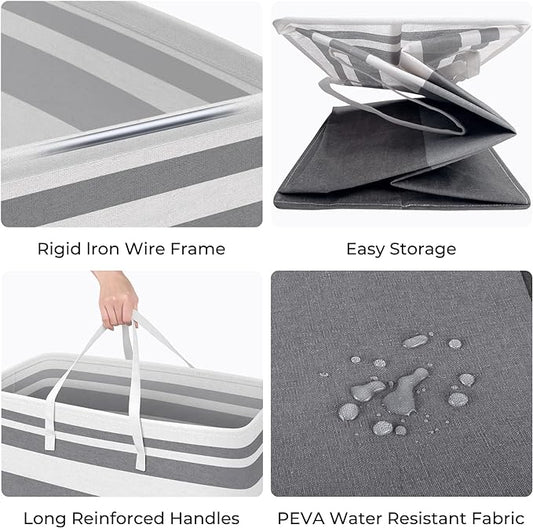 HomeHacks Laundry Basket,100L Each Waterproof, Freestanding Laundry Hamper, Collapsible Tall Clothes Hamper with Extended Handles for Clothes Toys in The Dorm and Family, 2-Pack Gradient Grey