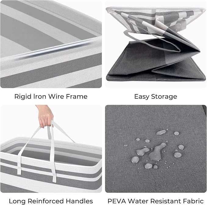 HomeHacks 3-Pack Large Laundry Basket, Waterproof, Freestanding Laundry Hamper, Collapsible Tall Clothes Hamper with Extended Handles for Clothes Toys in the Dorm and Family-(Gradient Grey, 88L)