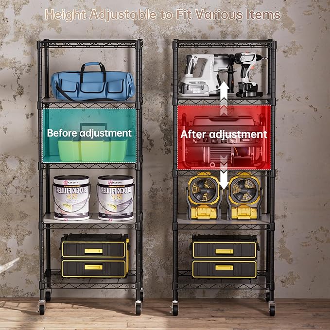 SINGAYE Small Wire 5 Adjustable Shelves Pantry Metal Shelf Floor Organizer | Armoire Adjustable Floor Kitchen Narrow Organizer Rack Shelving Short Square Stackable Standing Storage Tier Under Unit