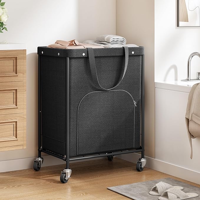 170L Large Laundry Basket with Wheels, Rolling Laundry Hamper Easy Access Clothing Minimizes Bending, Laundry Cart with 4 Silent Casters & Removable Bag for Bedroom, Bathroom, Laundry Room,Black