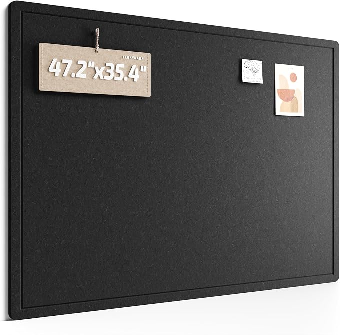 Fluxynara 47.2" x 35.4" Large Bulletin Board, Black | Cork Board Alternative with 24 Removable Adhesive Tabs, Foldable Felt Pin Board for Home, Office, Classroom & Dorm