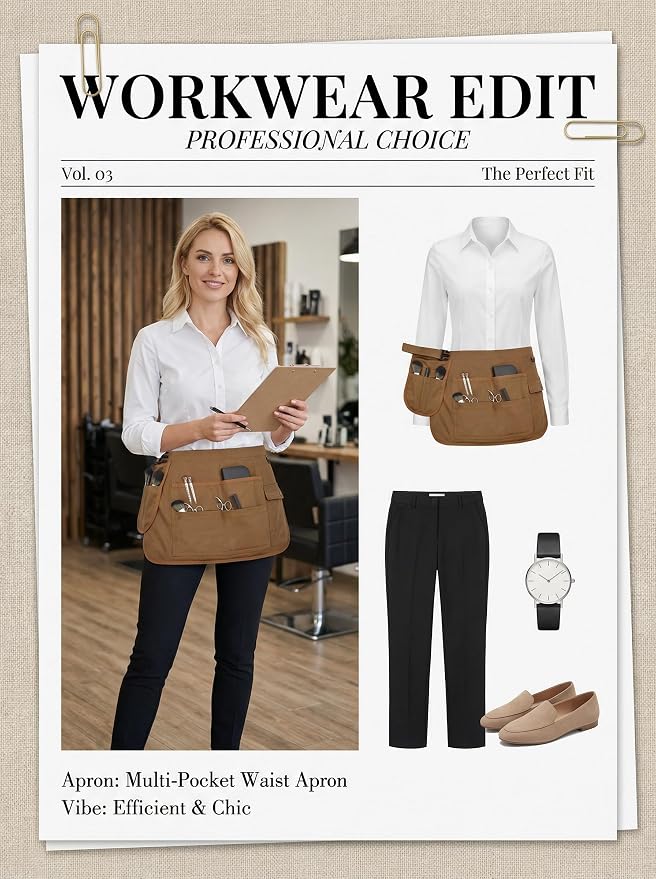 Molaxhome Waist Tool Apron with Multi-Pocket Adjustable Belt for Gardening | Adjustable Long Belt,Waitress Server Aprons,Tool Belt,Hairdressers,Work Apron
