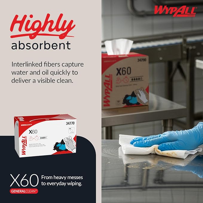 WypAll GeneralClean X60 Multi-Task Cleaning Cloths, 9 x 100 Towels (34770)