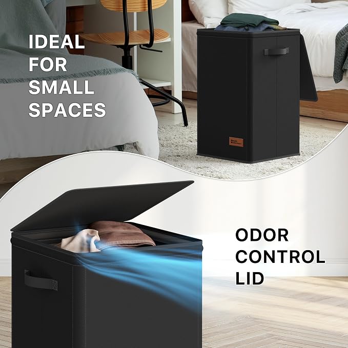 Simple Houseware Foldable Laundry Hamper Basket with Lid and Bag, Black | Heavy Duty 600D Polyester, Water-Resistant Surface