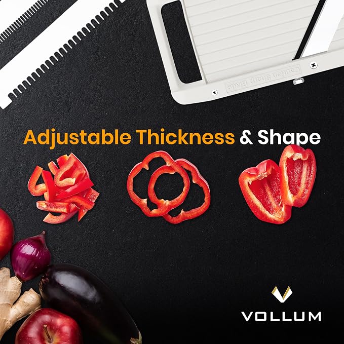 Vollum Japanese Mandoline Slicer – Professional Slicer Vegetable Cutter Japanese Mandoline Slicer for Kitchen with Interchangeable Stainless Steel Blades – Narrow Handheld Food Manual Slicer