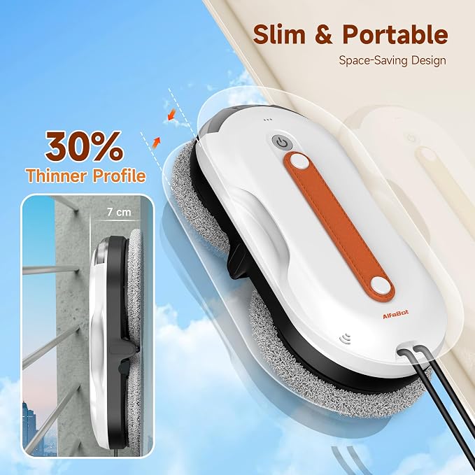 AlfaBot X7Pro Window Cleaning Robot, 6000Pa Suction Robotic Window Cleaner with Dual Auto-Water Spray, 60ml Tank, Smart Path Planning, Remote Control & Safety Rope for High-Rise Windows
