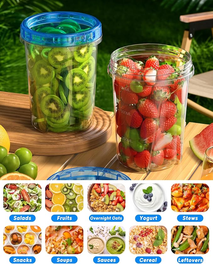BiuLeon 12 Pack-33oz Freezer Storage Containers, Plastic Food Storage Containers with Twist Top Lids, BPA Free and Reusable Soup Containers with Lid, Microwave and Dishwasher Safe