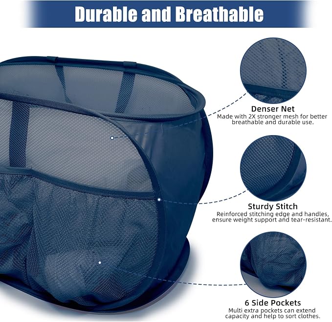 4 Pack Pop Up Laundry Hamper with Convenient Bags, Upgrade Collapsible Laundry Baskets, Foldable Laundry Basket Mesh Light Weight, Easy to Carry Clothes Hampers for Laundry, Dorm, Toys, Travel