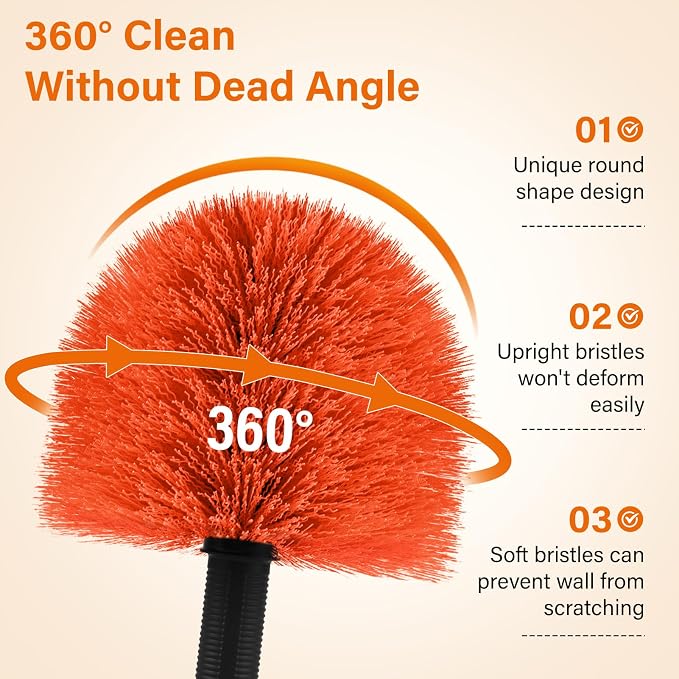 18FT Cobweb Duster with Extension Pole,Spider Web Brush with Pole | Extend 3-12FT,Spiderweb Cleaner with 4-Stage Telescopic Aluminum Pole,Spider Brush Cobweb for Outdoor & Indoor Cleaning