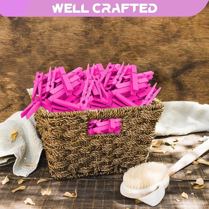100 Pcs Wooden Clothespins - 2.9 Inch Clothes pins Cheer Clips Heavy Duty | Vibrant for Crafts Classroom Decorations Clothing Pictures Laundry Solid Wood No Splinters Fade‑Proof Magenta Pink