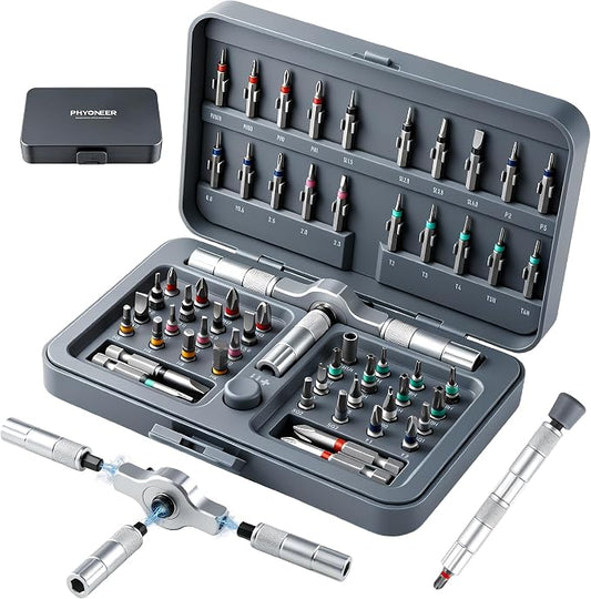 60 in 1 Magnetic Ratchet Screwdriver Set with Detachable T-Handle | S2 Steel Multi-Bit with Case,Portable Compact Repair Tools Kit,for Furniture assembly,electronics repair,DIY,Idea for Men