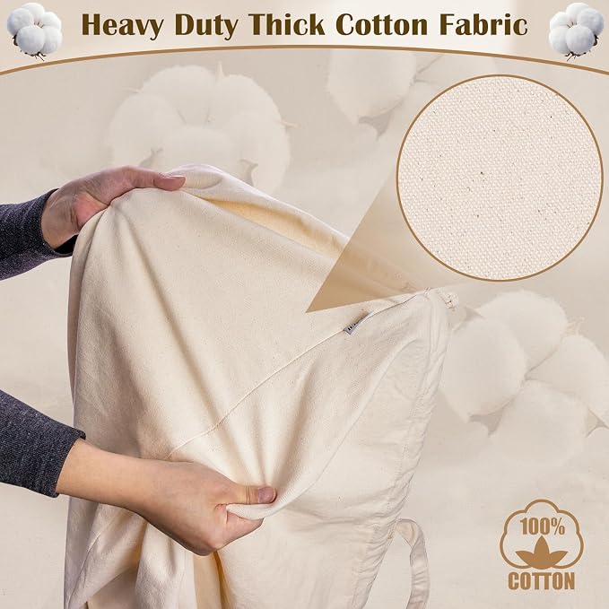 Cotton Canvas Laundry Bag with Handles & Base 16"Wx16"D x27.6"H, Natural | Extra Large Heavy Duty Laundry Basket Hamper Liner Replacement, Washable Drawstring Dirty Clothes Bag Cotton Storage Sack