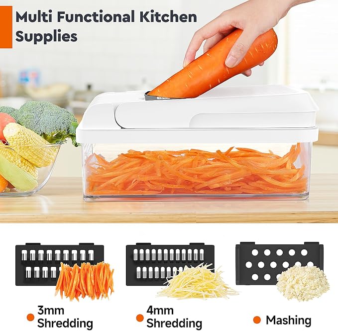 MealHelper 15-in-1 Vegetable Chopper, 10 Blade Veggie Chopper, Practical Food Chopper with Container, Cheese Grater, Home Essentials & Kitchen Gadgets(Black)