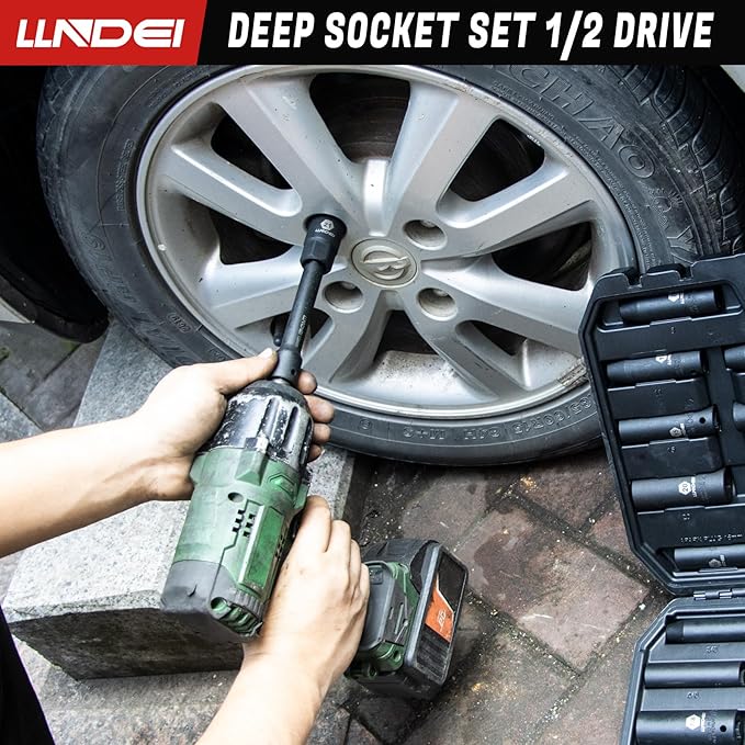 1/2" Drive Deep Impact Socket Set 37Pcs SAE/Metric CR-MO | 3/8"-1-1/4" & 8-24mm, Spark Plug 16/21mm, Universal Joint & Extensions, for Auto, Truck & Heavy Equipment