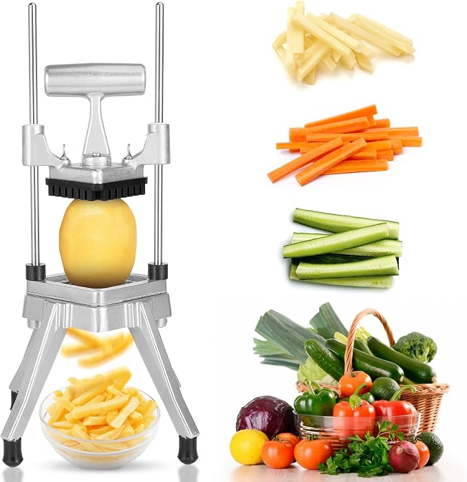 WICHEMI Commercial Vegetable Fruit Chopper Food Dicer French Fry Cutter | Stainless Steel 1/4" Blade, Heavy Duty, High Efficiency, Detachable, Easy Clean, Cuts Onions, Tomatoes, Potatoes, Peppers.