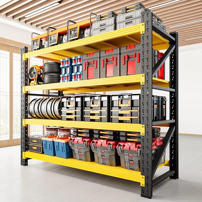RAVIGIN 3000LBS Storage Shelves, 48" W Garage Shelving Heavy Duty Metal Adjustable Garage Shelves, Shelving Units Industrial Shelving for Warehouse, 48" W x 23.7" D x 70" H,Yellow