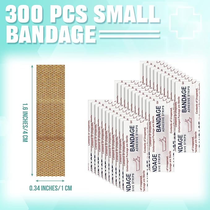 Weewooday 300 Pcs Small Bandage Bulk Nose Bandage Fabric Adhesive Bandages Flexible Breathable Bandages Fabric Bandages for Small Wound Protection Care(0.34 x 1.6 Inch)