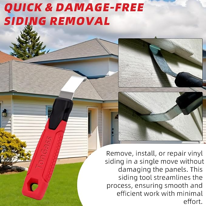 TonGass Vinyl Siding Removal Tool with Extra Long Non-Slip Grip Handle | Steel Blade Vinyl Installation and Removal Tool, The Ultimate Vinyl Siding Zip Tool, Avoid Damaging Vinyl Siding Tool