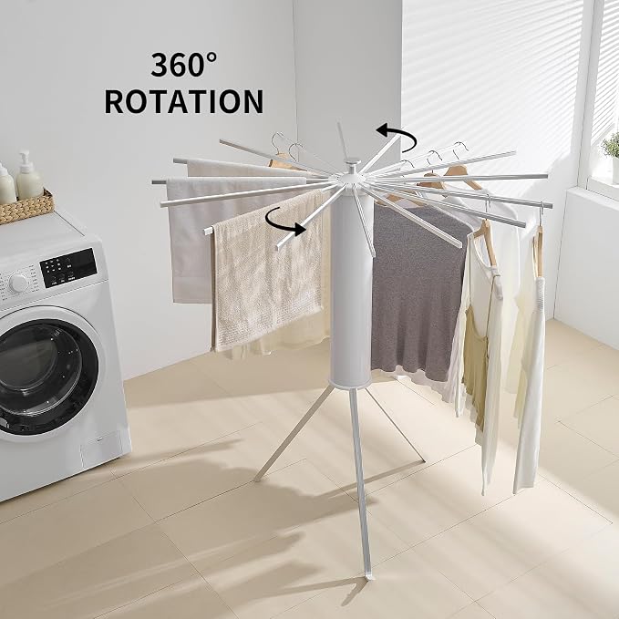 RFOUO Foldable Clothes Drying Rack Tripod with Aluminum-16rods | Portable，Space-Saving Freestanding Drying Rack for Indoor Outdoor, Apartment, Bedroom, Laundry Room