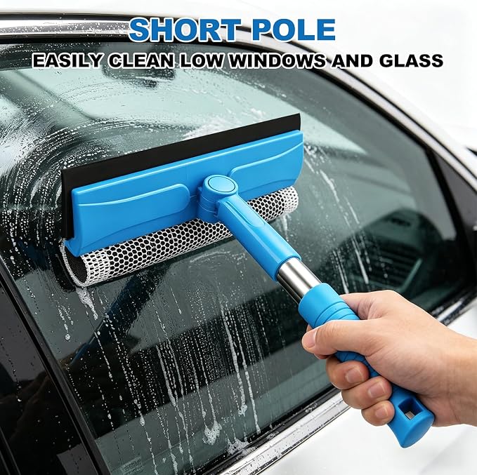 SetSail Window Squeegee, 2 in 1 Window Cleaner Tool with 57-in Extension Pole and Sponge Professional Squeegee for Window Cleaning Car Windshield Glass Shower, Blue