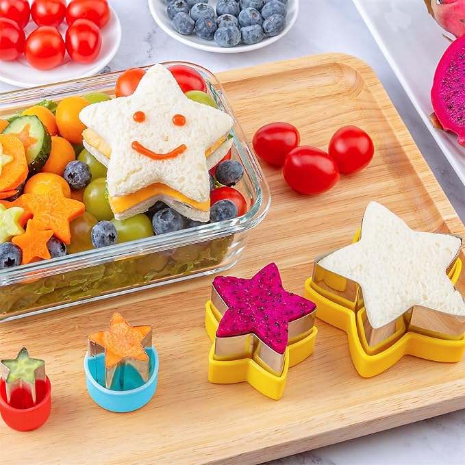 Nifogo Star Cookie Cutters 5 Pcs | Mini Small Large Sizes, Stainless Steel, Sandwich Cutter, Vegetable Fruit Cutters Shapes for Kids Boys Girls, Flag Day