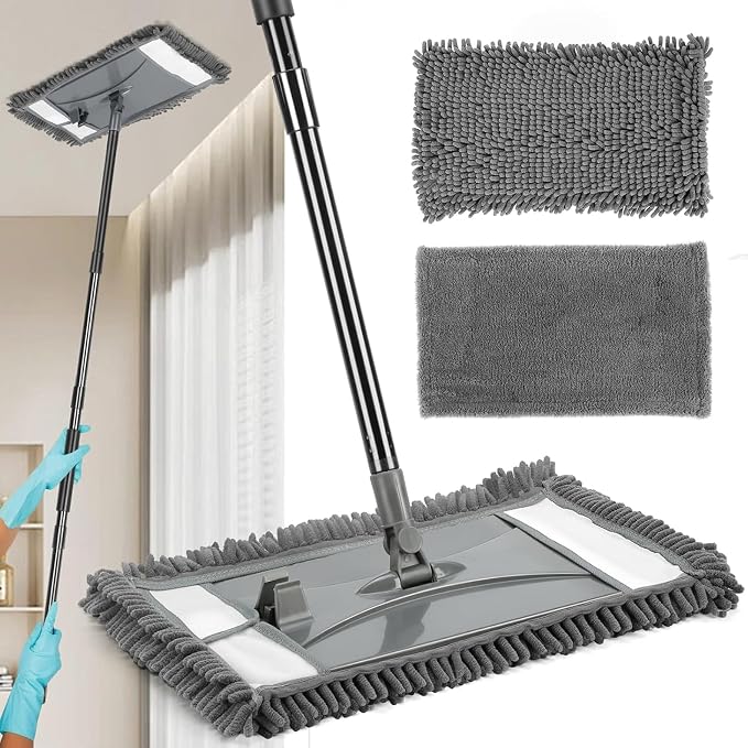 19" Wall Cleaner Mop with Long Handle for Wall Ceilings Floor Cleaning | Large Wall Duster Mop/ Microfiber Chenille Reusable Pads/Dry Wet Use for Painted Walls/Floor/ Baseboard/ Ceiling
