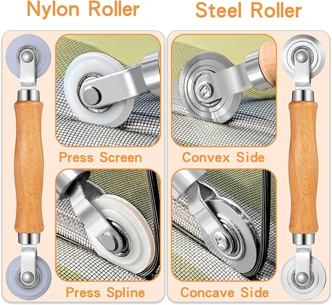 King&Charles Window Screen Replacement, 6in1 Window Screen Door Repair Kit | 48"x118" Gray Screen Mesh, Steel/Nylon Bearing Roller, 0.14in x 50ft Spline, 8 Clips & Hook for Windows, Doors, Patio & RV
