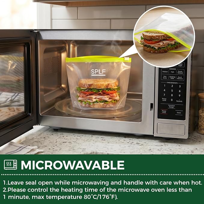 SPLF 12 Pack Reusable Slider Gallon Freezer Bags Dishwasher Microwave Safe, Extra Thick 1 Gallon BPA Free Leakproof Food Storage Bags, Containers for Meal Prep, Fruits, Veggies and More