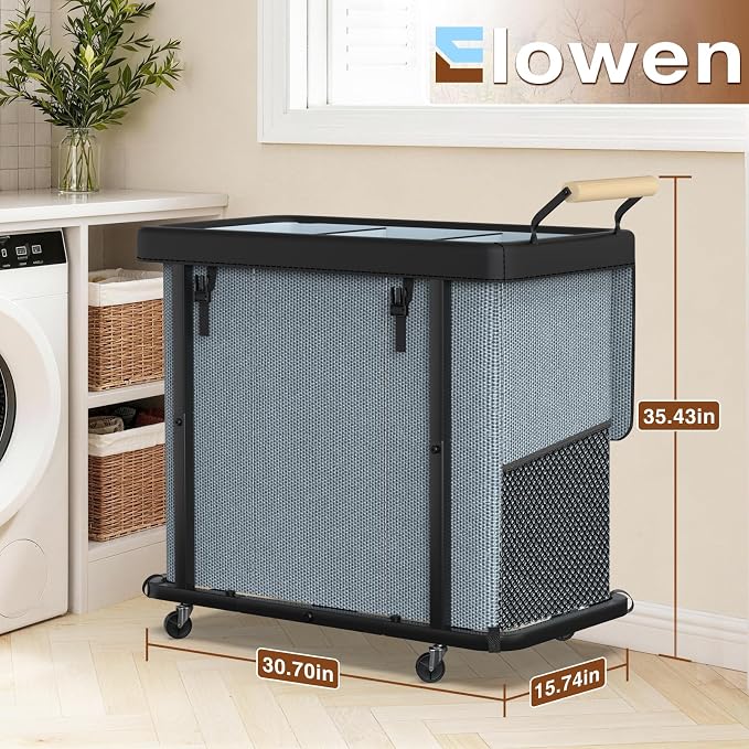 Rolling Laundry Hamper with Wheels, Laundry Hamper 3 Section with Lid Gray | Laundry Basket with Rolling Lockable Wheels and Handle, Laundry Basket Organizer for Laundry Room, Bedroom 230L