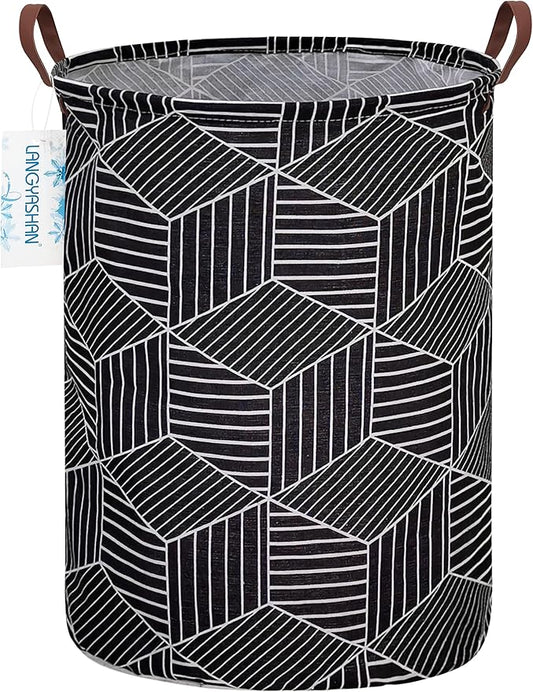 Round Laundry Basket Collapsible Storage Hamper Organizer Black diamond | Waterproof Canvas Foldable Baskets with sturdy Handles Multi-scene Organizer for Home Play Bedroom Gift Bin