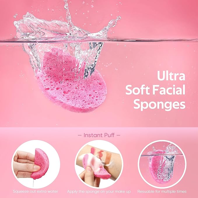 GAINWELL Bride to Be Gifts, 50-Count Compressed Facial Sponge, Daily Facial Cleansing and Exfoliating, 100％ Natural Cosmetic Spa Sponges for Makeup Remover, Reusable, Pink