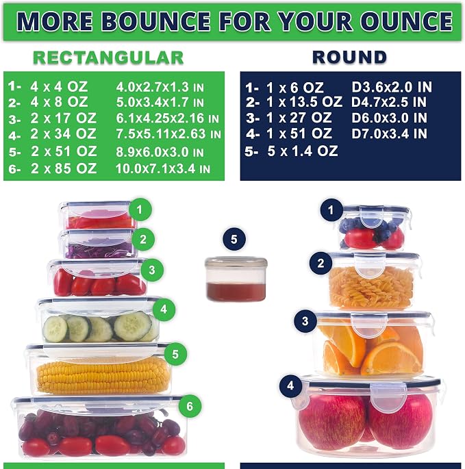RockBerry 50 Pcs Large Food Storage Containers with Lids Airtight-85 OZ to small Containers-Total 526OZ Stackable Kitchen Set -BPA Free Leak proof containers- Freezer Microwave safe