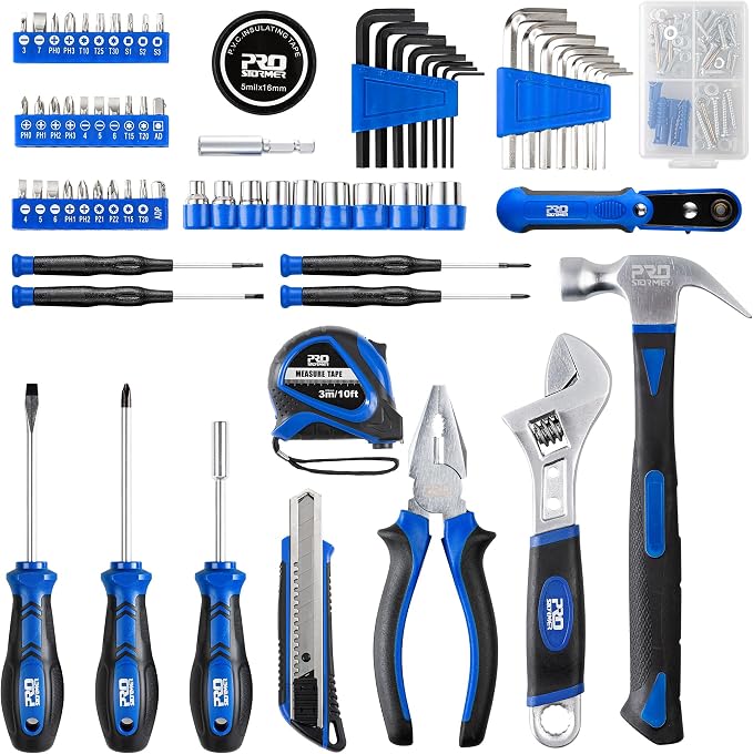 Prostormer 160-Piece Tool Set, General Household Tool Kit, Blue | Includes Portable Toolbox, Mixed Tools for Garage, Office, College Dorm, DIY & Everyday Repairs