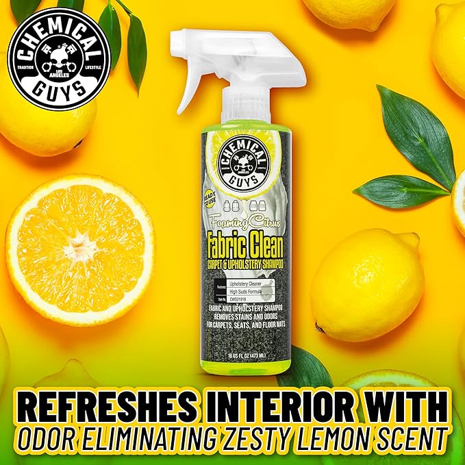Chemical Guys, Citrus Fabric & Carpet Cleaner Spray with Brush Kit, 16 oz | With heavy duty nifty interior brush, citrus scent kit, fabric spray and interior brush combo kit, ready for immediate use