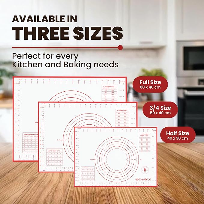 Silicone Baking Mat, Non-Stick Pastry & Dough Mat with Guides, Half Sheet Silicone Mat for Baking & Kitchen Counter, Baking Supplies, 11"x16" (Pack of 4)