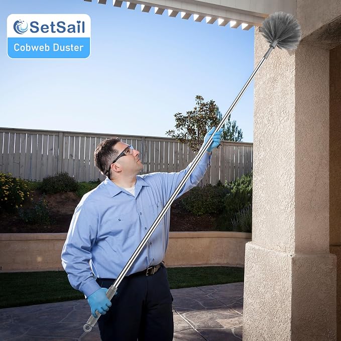 SetSail Cobweb Duster with Extension Pole, for Cobweb Cleaning, Gray | Retractable, 90-inch Long Handle, Spider Web Brush, for Outdoor Indoor High Ceilings