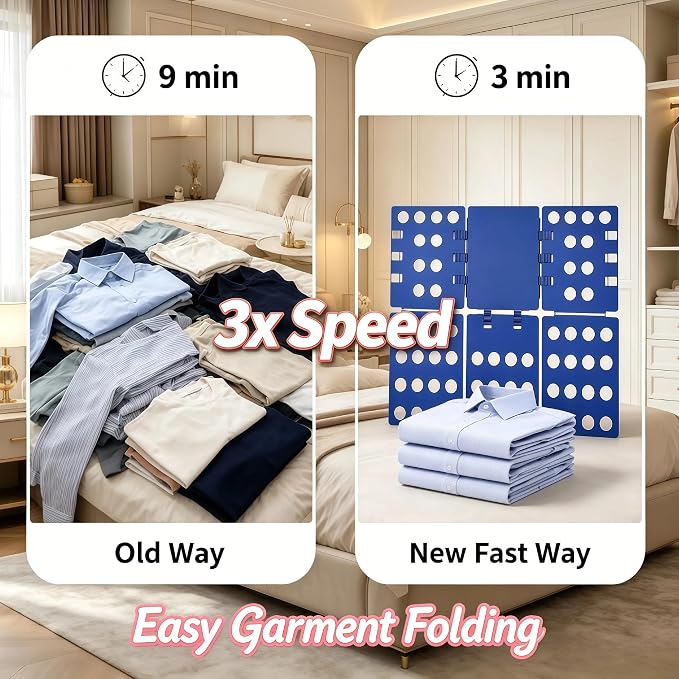 Shirt Folding Board, Shirt Folder - Folds Hoodies, Jeans & Shirts, Blue | Quick garment folding, heavy duty for thick clothes, for adults & kids, compact foldable design, no assembly required