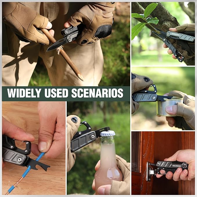 WORKPRO 11 in 1 Multitool Pliers with Pocket Clip and Sheath | EDC Multi Tool Knives with Safety Lock-Camping Tools Pocket Knife with Screwdriver Saw Blade Wire Cutter and Bottle Opener