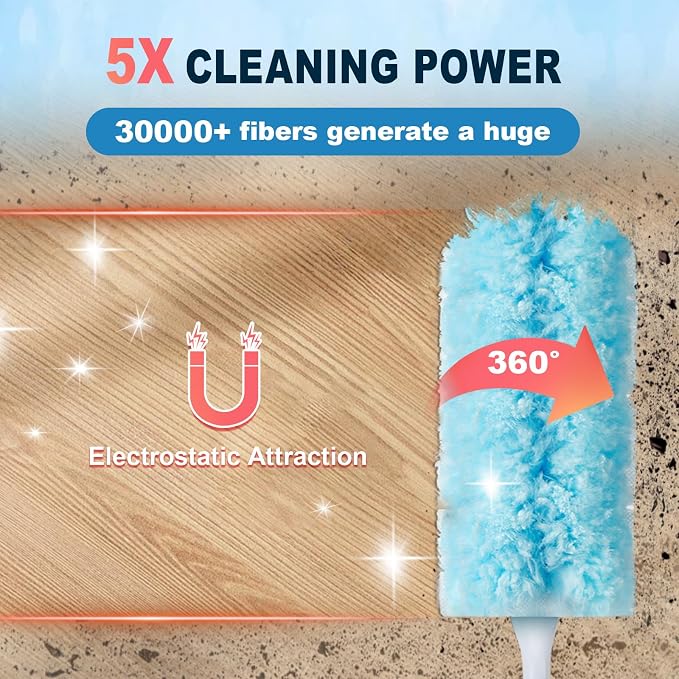 100Pcs Duster Refill Compatible with Swiffer Hand Duster +4FT Extended Handle +1 Handle, 360° Heavy Duty Duster Refills Kit for Cleaning, Office, Ceiling Fan, Baseboard & Blind