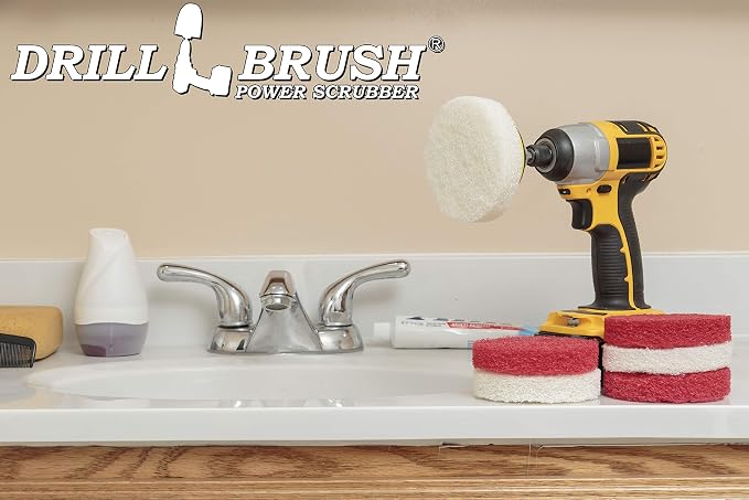 Drill Brush Power Scrubber Pads - Shower Cleaner - Hard Water Stain Remover | Bath Mat - Baseboard Cleaner - Vinyl Flooring - Bathroom - Cleaning Supplies - Bathtub - Bathroom Sink - Tile Cleaner