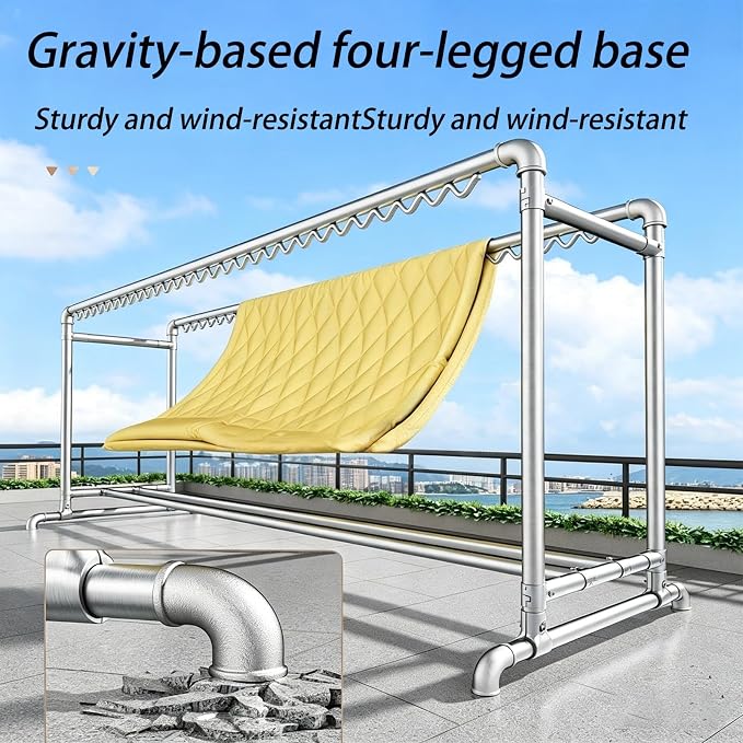 Heavy-Duty Stainless Steel Clothing Rack, Freestanding Drying Rack with Storage Shelves and Windproof Hooks, Multi-Purpose Garment Hanger Stand for Indoor and Outdoor Use.