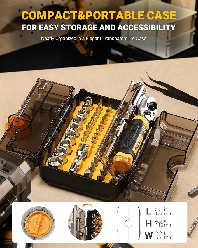TGFTGF 78 PCS Screwdriver Mini Ratchet Socket Wrench Set SAE 5/32”-1/2” | 70PCS Screw Driver Bit & Mini Ratcheting Wrench Socket Set, for Auto Repair, Motorcycle, Bicycle, Household, Electronics, DIY